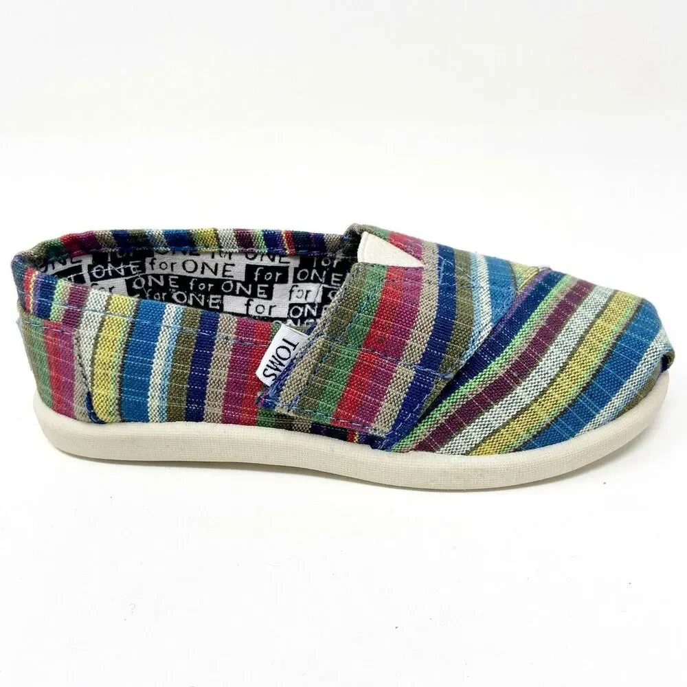 Toms Classics Multi Renato Tiny Toddler Slip On Casual Canvas Flat Shoes